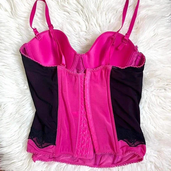 y2k corset lingerie top/ black and pink bustier top